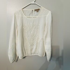 Nine West Vintage America Cream Beaded Embroidered Boho Blouse S